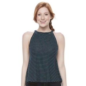 NWT High Neck Flowy Black White Stripe Tank Top XL